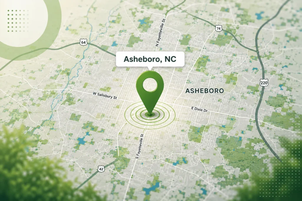 Map for a local pest control in Asheboro, NC.