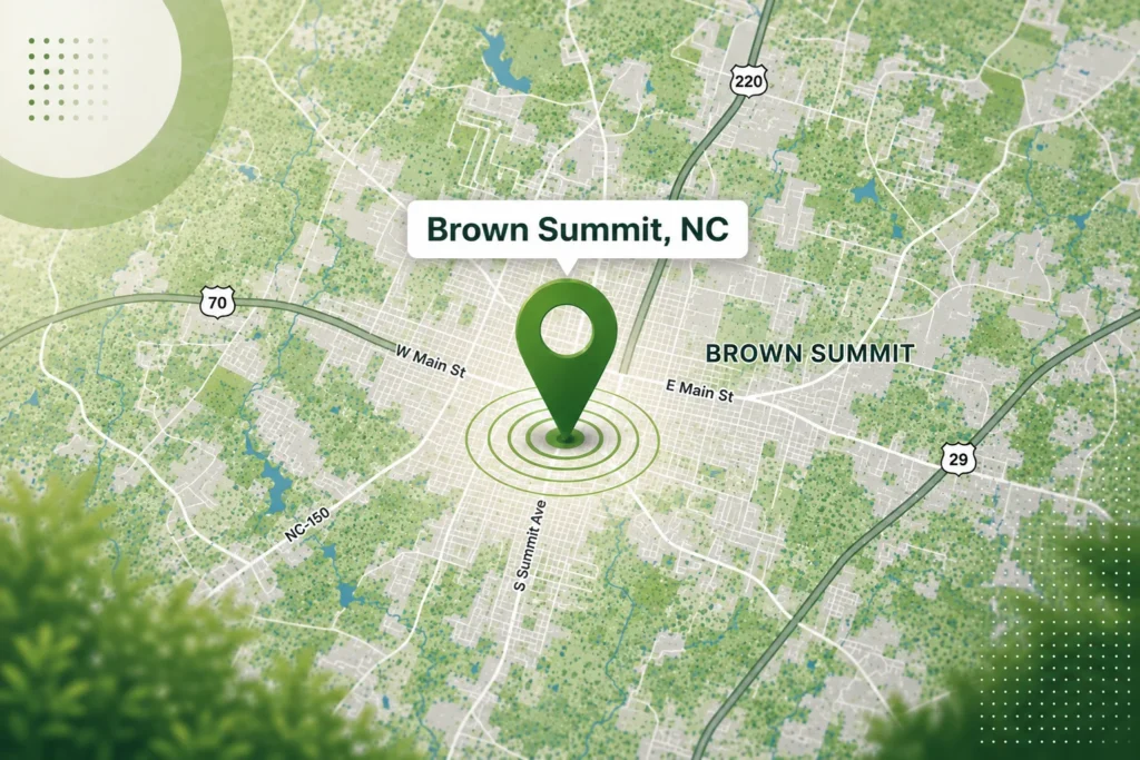 Map for a local pest control in Browns Summit, NC.