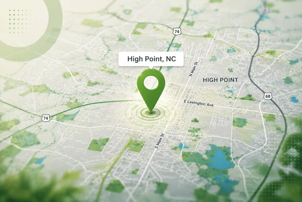 Map for a local pest control in High Point, NC.
