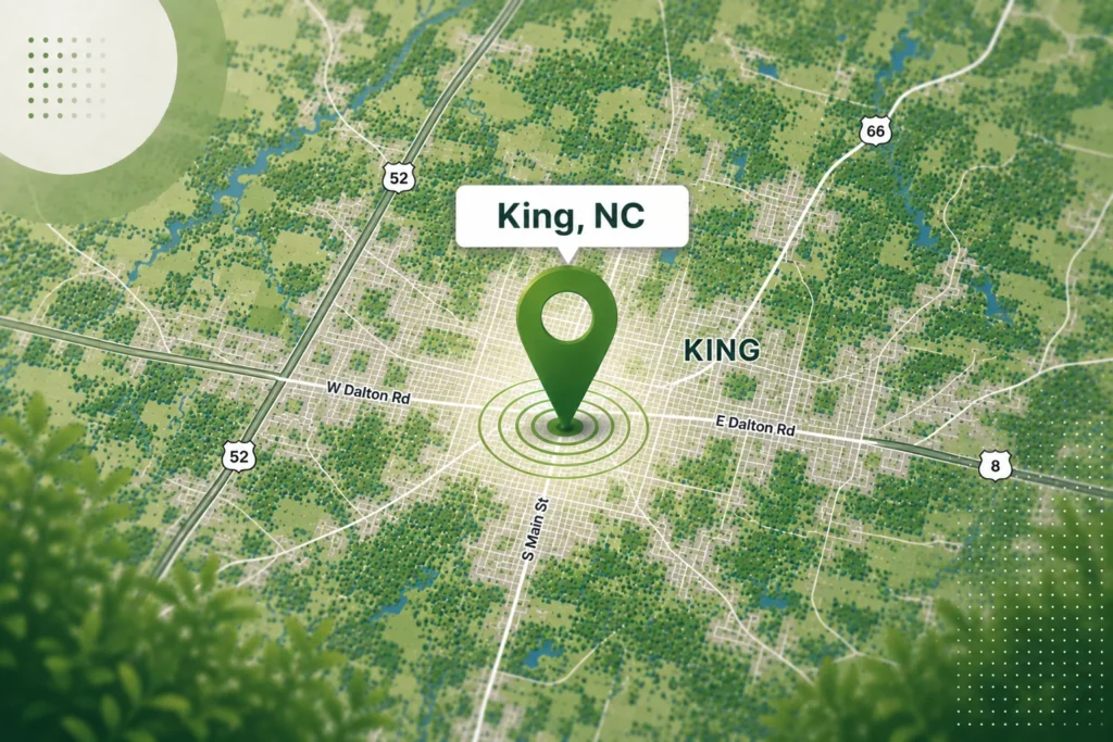 Map for a local pest control in King, NC.
