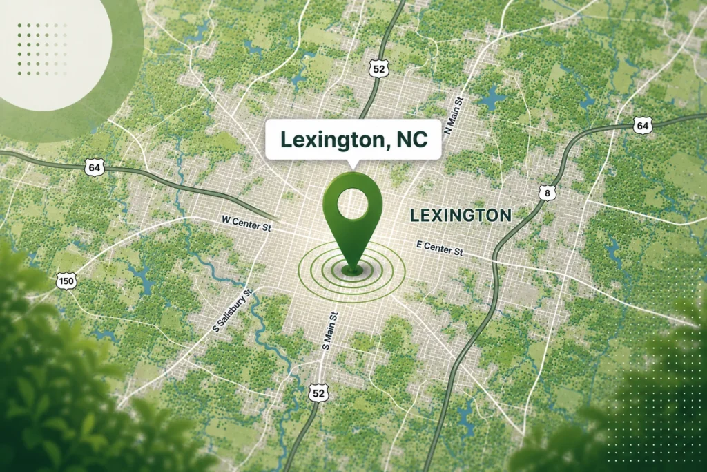 Map for a local pest control in Lexington, NC.