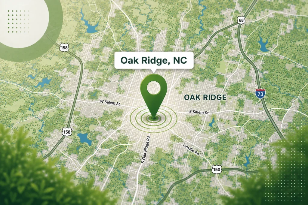 Map for a local pest control in Oak Ridge, NC.