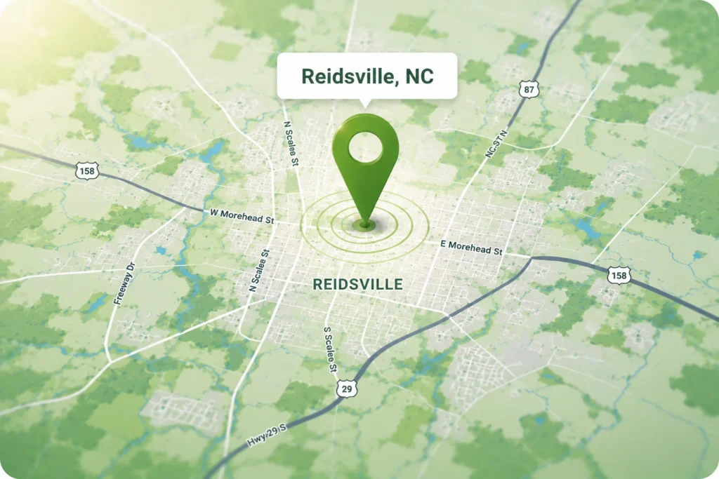 Map for a local pest control in Reidsville, NC.