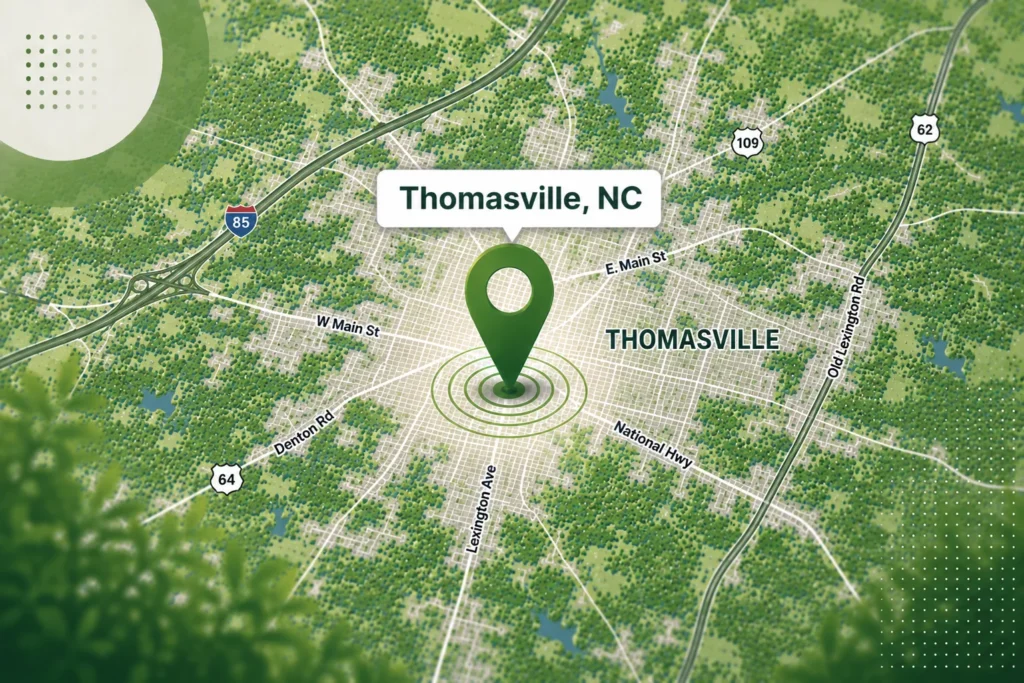 Map for a local pest control in Thomasville, NC.